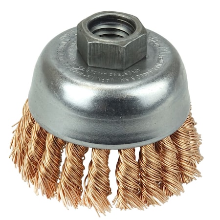 Weiler 2-3/4" Single Row Knot Wire Cup Brush .020" Bronze 5/8"-11 UNC Nut 13299